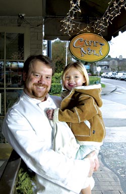 Chef Kevin Warren and daughter Carmela on Winslow Way.