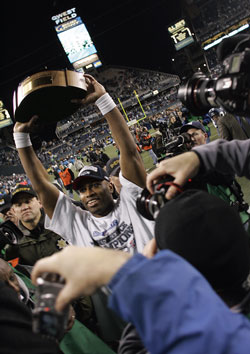 Shaun Alexander with the trophy.
