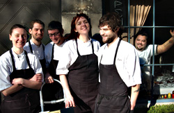 The Fork crew: (from left) Lauren Thompson, Tyler Moritz, Jared Stoneberg, Amanda Spencer, Ethan Jacobsen, and chef/owner Scott Simpson.