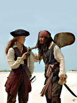 Love or treasure? Knightley and Depp take a magic compass bearing.