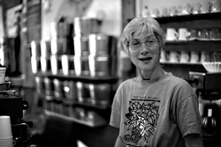 The accidental crumpet seller: McFaul on the job.