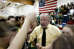The spark plug at work: Resler and players in happier days.