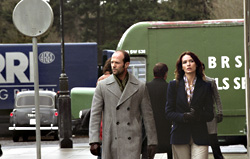 Statham and Burrows in their 70s finery.