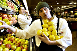 Lemon heads:Atmosphere handling the produce.