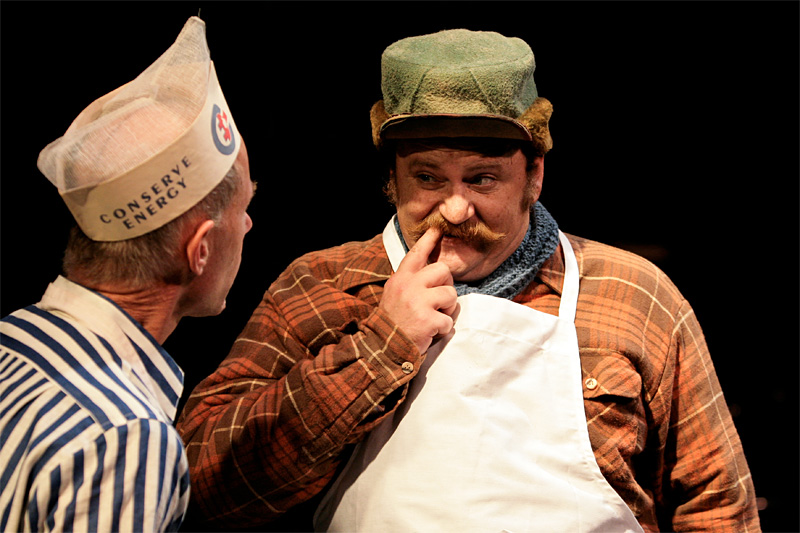 Whitehead (right) gets dressed down by Kevin McKeon for excessive hot-dog consumption in A Confederacy of Dunces.