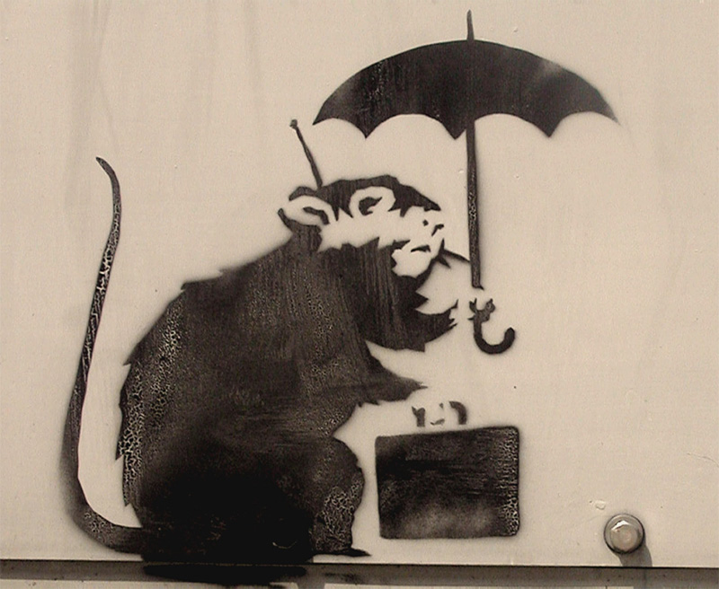 One of Banksy's iconic rat stencils.