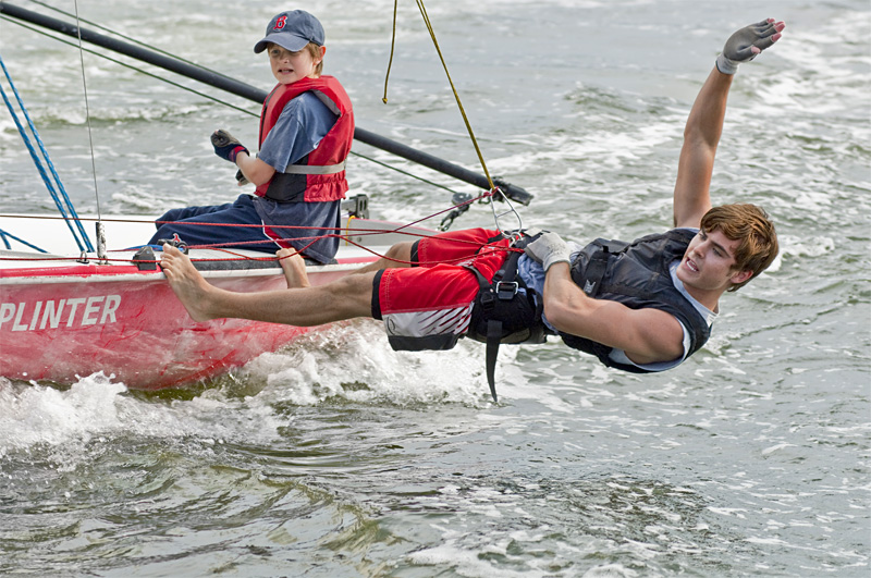 With Charlie Tahan (left), Efron shows his nautical side.