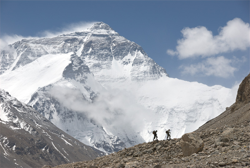 Anker approaches the north side of Everest.