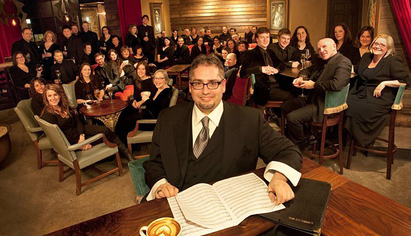 Banks (front) with his questing choir.