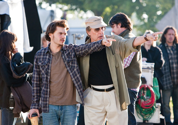 Friedkin on the set with actor Emile Hirsch.