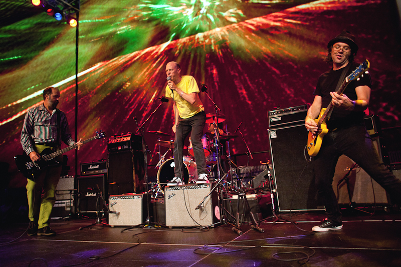 Nirvana's Krist Novoselic (left), joins the Presidents of the United States of America, last night at EMP.