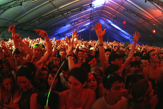 In the dance tent for Girl Talk.