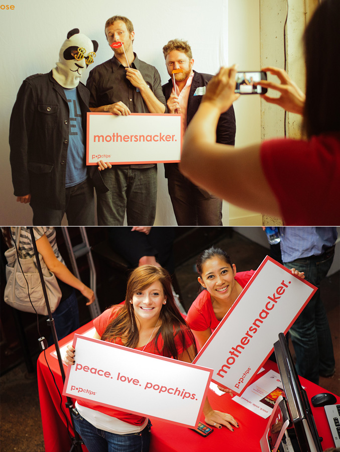 TOP: David, Peter and Nathaniel in the Popchips photo booth. Every party should have at least one panda. BOTTOM: Popchips' masters of photo boothing!
