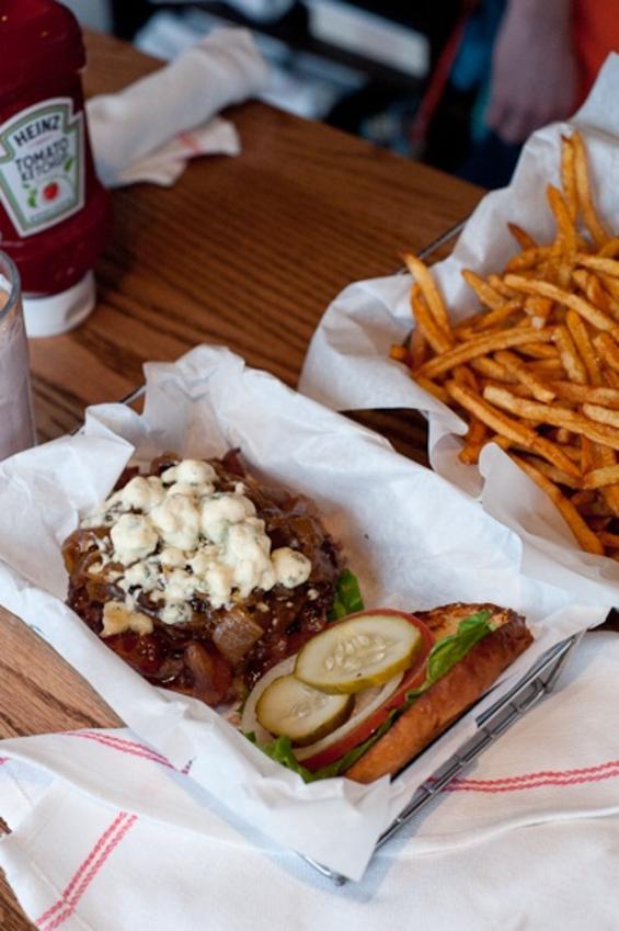 Source: DenverWhere: Park BurgerThe menu at Park Burger is rife with heart-stoppingly good combinations, most of which are sure to send your cholesterol right through the roof. And while we're grateful when a companion snags bites of the ham-Swiss-and-egg laden Croque burger or the Chilango, topped with jalapeA±os, guac and cheddar, we have a hard time sharing the Royal with anyone, no matter how nicely we're asked. For the Royal, the burger is topped with caramelized onions, blue cheese and bacon; we add an egg for good measure. More Mile High burger action: Read more: Denver Westword's Five Best Burgers