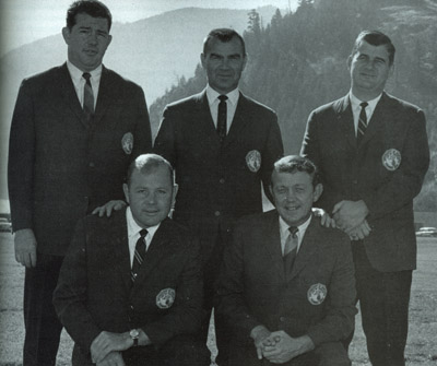 Jack Swarthout, top center, and Jack Elway, top right, with coaching staff at the University of Montana.
