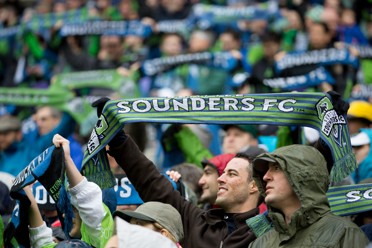 Scarves were up for the Sounders opener Saturday. Photo by Jeremy Dwyer-Lindgren