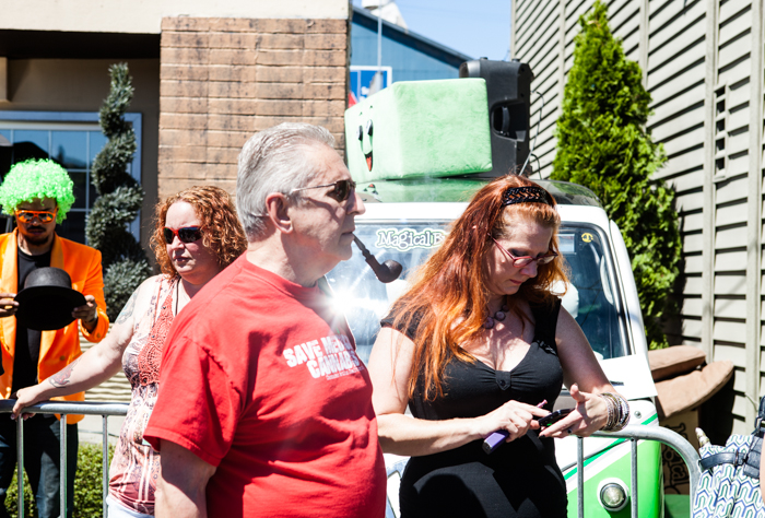 Medical marijuana advocates gather around in anticipation of Cannabis City's opening. photo by Anna Erickson