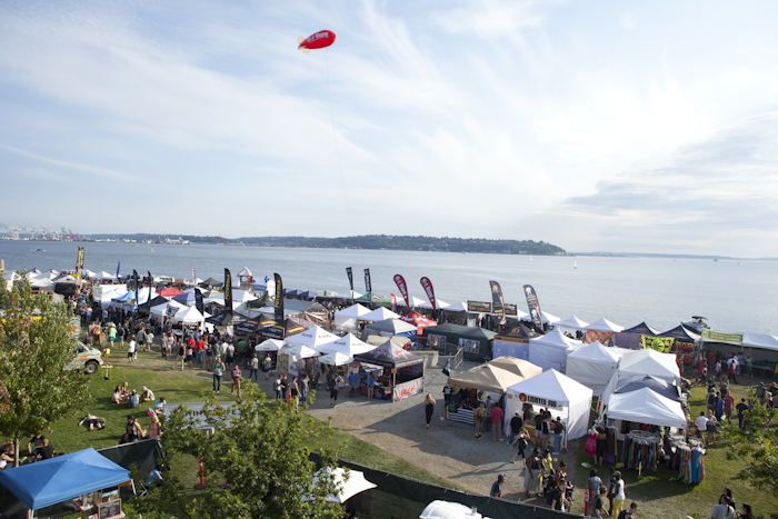 Stalls lined up in Myrtle Edwards Park selling various cannibas-related items. Photo by Anna Erickson