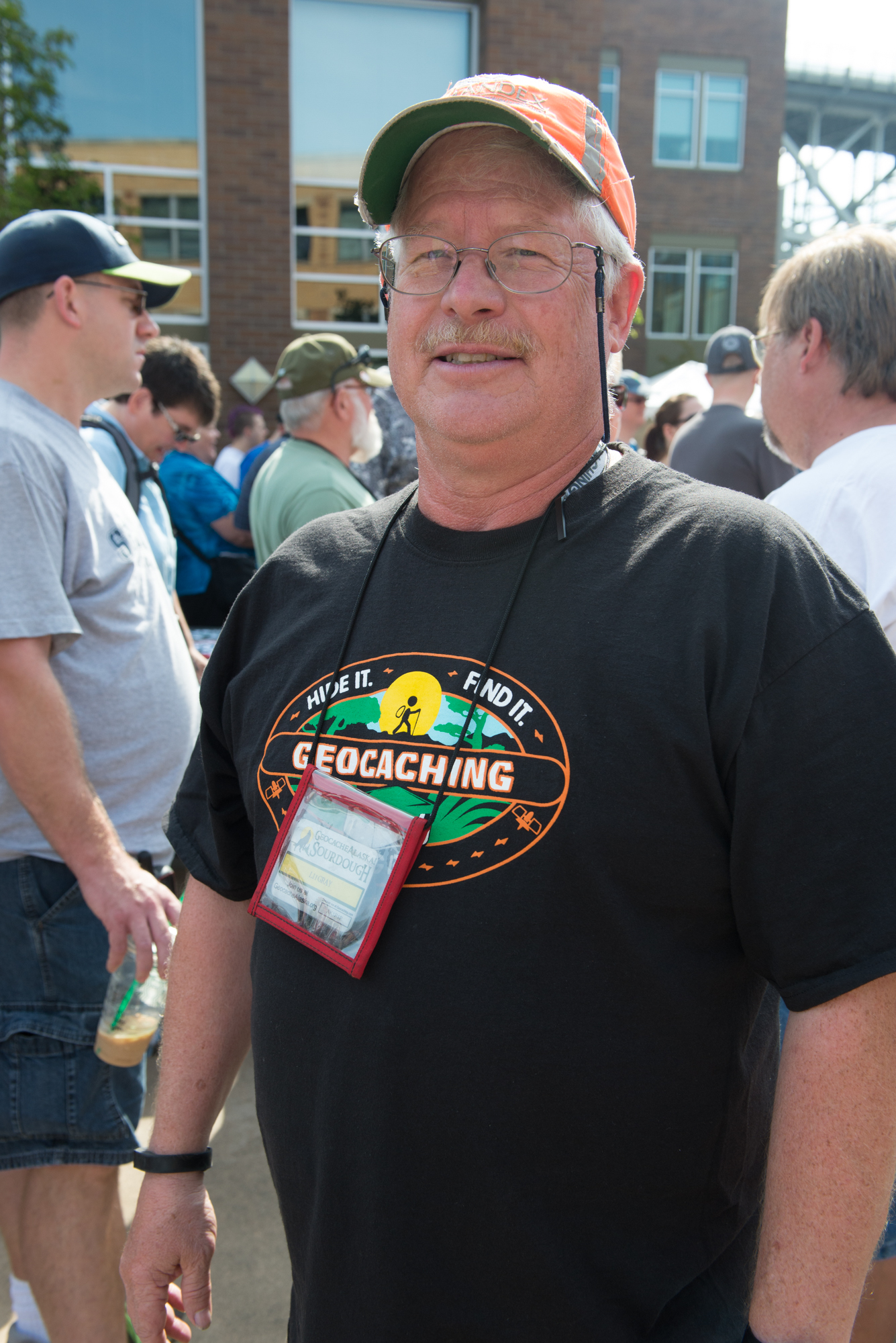 A cacher from Alaska dons his Geocache shirt for the event. Photo by Morgen Schuler