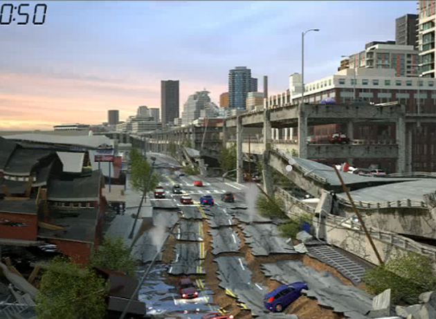 This still from a 2009 WSDOT earthquake simulation video shows how gnarly the waterfront would get after a big quake.