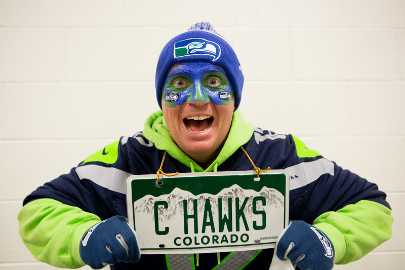 A die-hard Seahawks fan poses for the camera before the game.