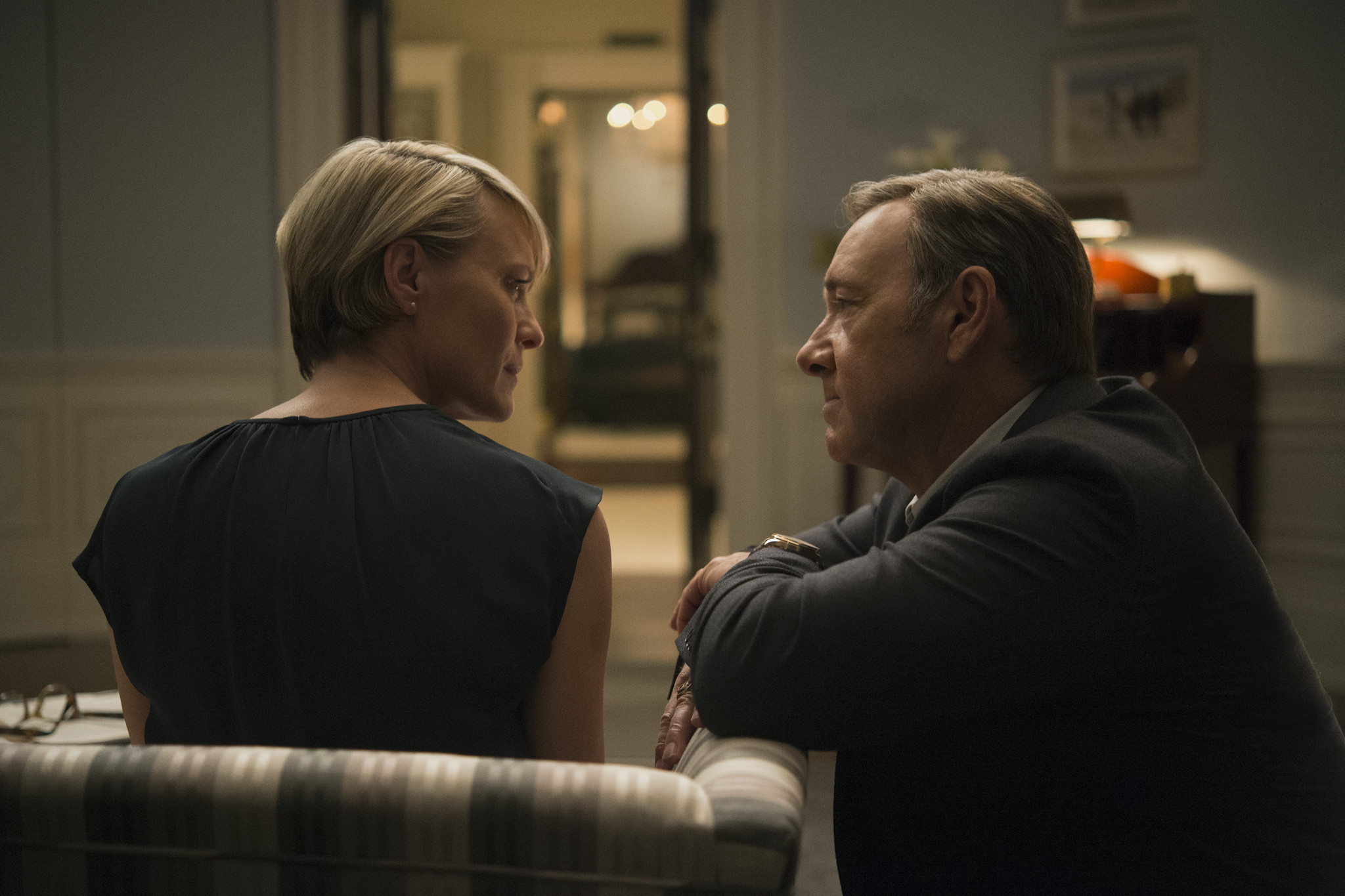 At odds in the Oval Office: Wright and Spacey.David Giesbrecht/Netflix