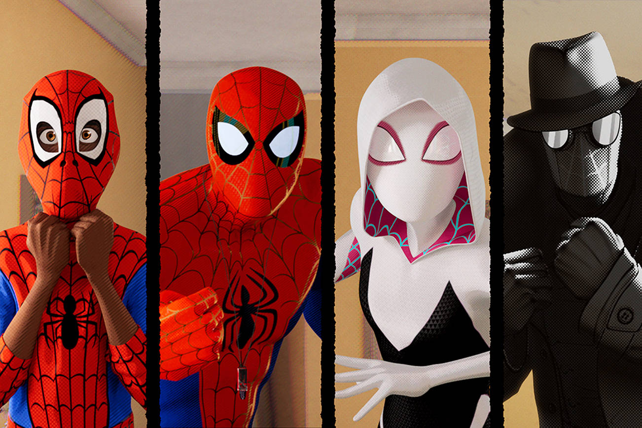 Spider-Folks from various dimensions come together in ‘Spider-Man: Into the Spider-Verse.’ Image courtesy Columbia Pictures/Sony