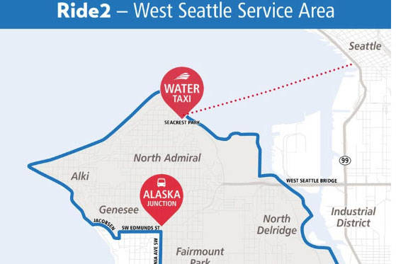 The Ride2 transit app will offer on-demand rides to and from West Seattle starting on Dec. 17. Courtesy of King County Metro