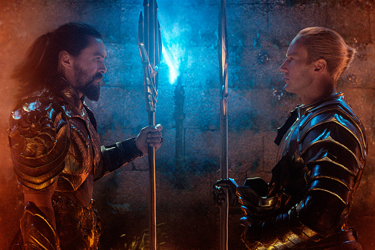 Jason Momoa and Patrick Wilson square off in ‘Aquaman.’ Photo courtesy Warner Bros. Pictures