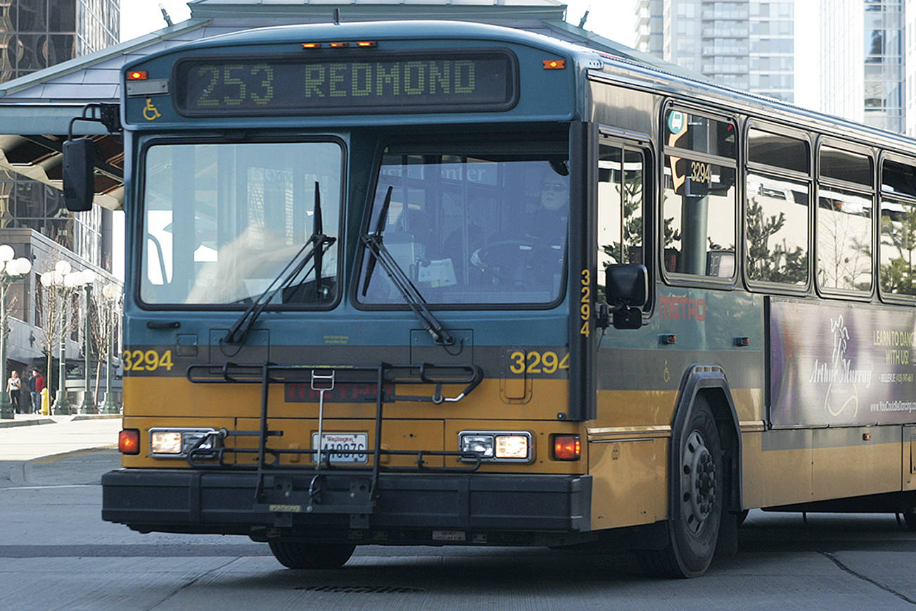 A Metro bus coming out of the Bellevue Transit Center. File photo