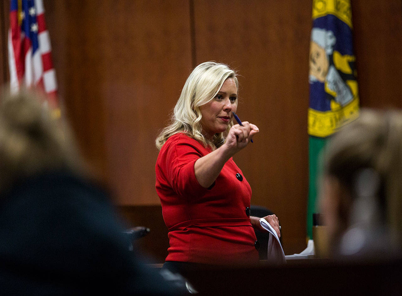Defense attorney Rachel Forde talks during her closing arguments for the trial of William Talbott II. (Olivia Vanni / The Herald)