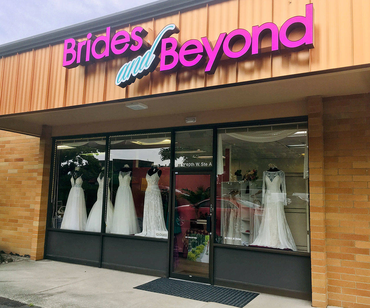 The Brides and Beyond boutique in Lynnwood on Friday, after a burglary during which dresses and customer data were stolen. (Sue Misao / The Herald)