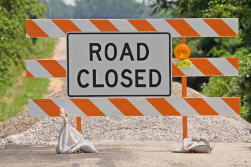 Warning sign for a road closure. File photo