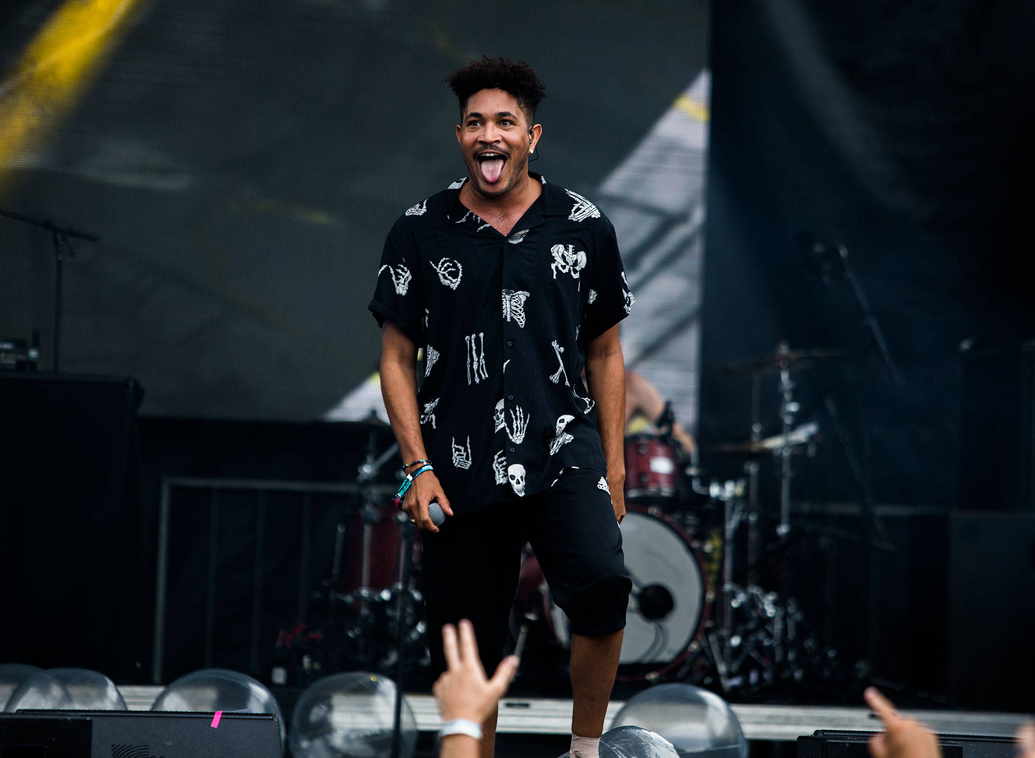 Bryce Vine sticks his tongue out during his performance Bumbershoot Music & Arts Festival on Friday, Aug. 30, 2019 in Seattle, Wash. (Olivia Vanni / The Herald)