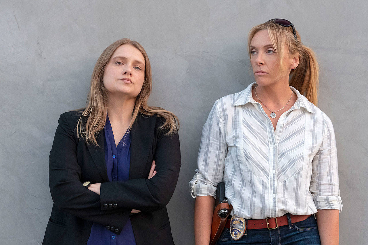 Merritt Wever (left) and Toni Collette star in the drama “Unbelievable.” (Beth Dubber / Netflix)
