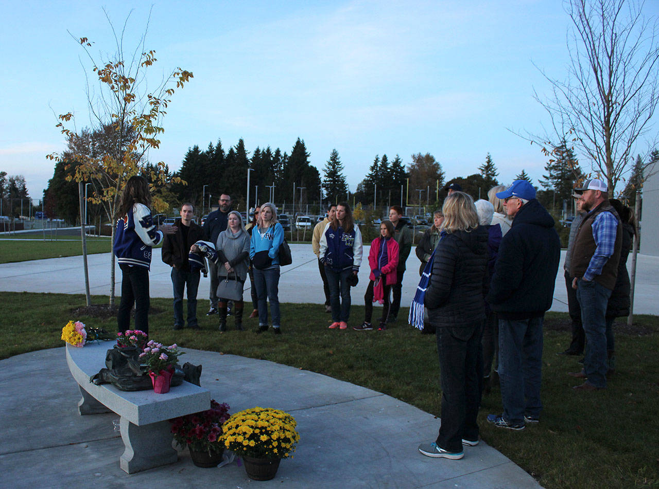 Attendees gather to share stories and memories of Sarah Yarborough at Federal Way High School on Friday, Oct. 11. Olivia Sullivan/staff photo