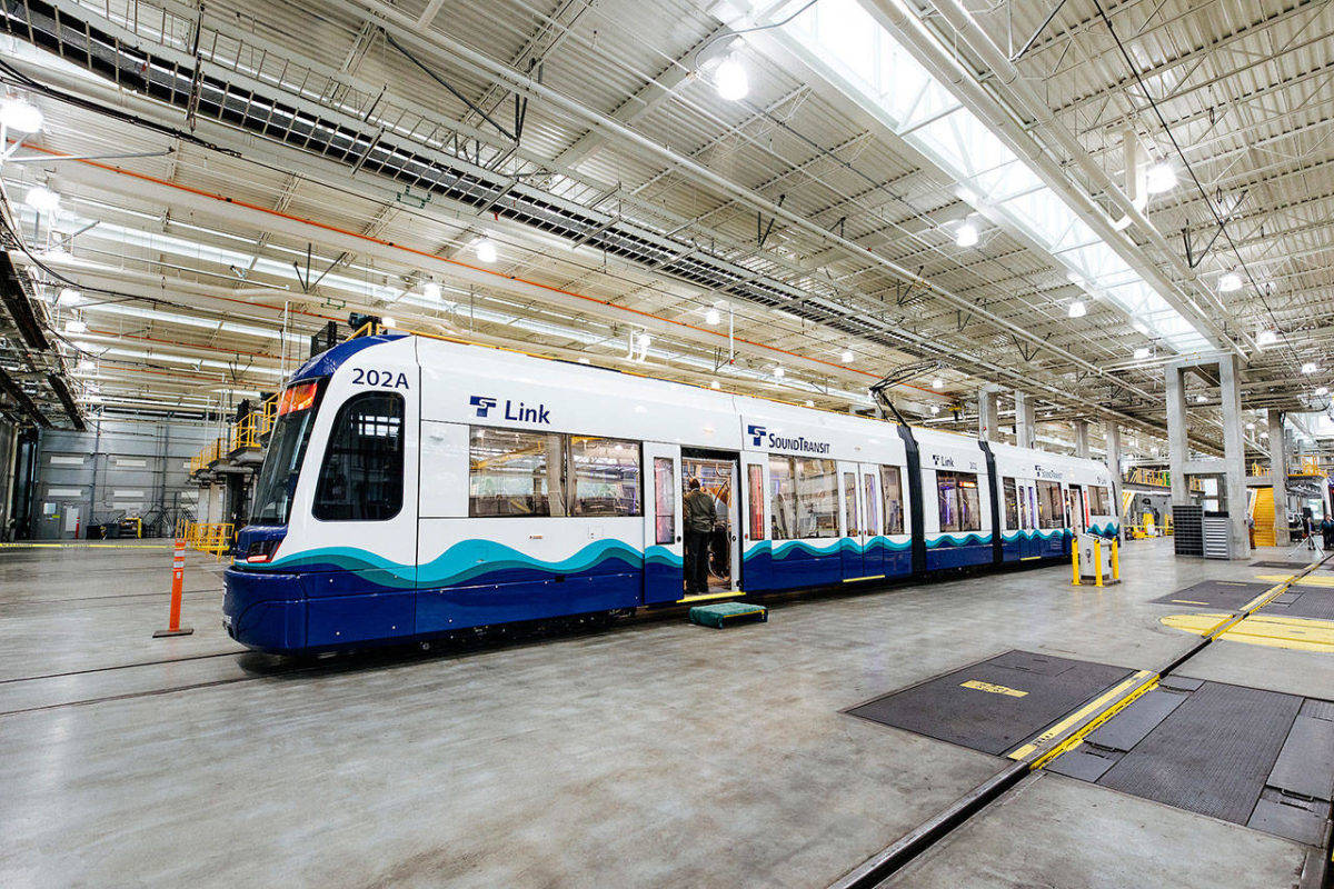 The first of 152 new light rail vehicles arrived in June 2019 at Sound Transit’s Operations and Maintenance Facility in Seattle. COURTESY PHOTO, Sound Transit