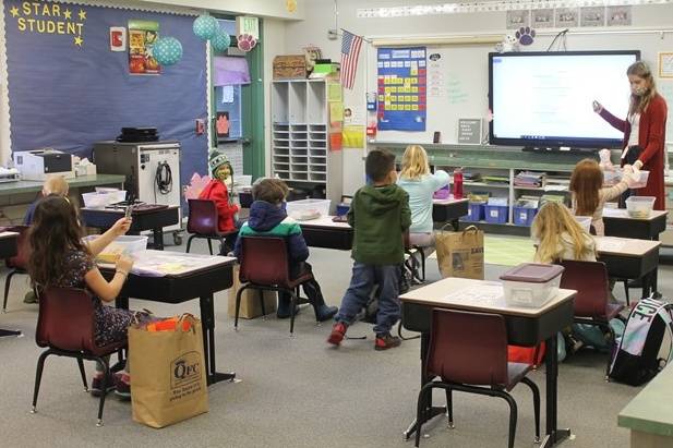 Jan. 29, 2021, was the first day of in-person learning for first grade students in the Snoqualmie Valley School District who chose the hybrid learning option. Photo courtesy Snoqualmie Valley School District