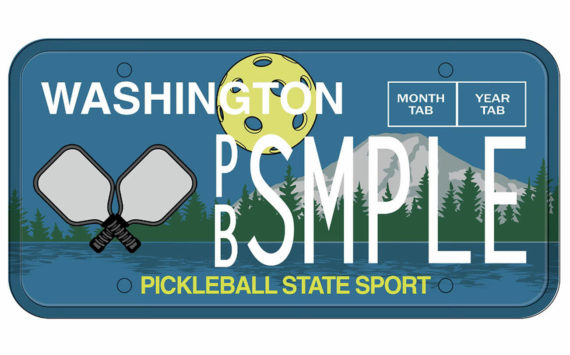 Pickleball Rising license plate, designed by Laramie Studio in Seattle (Seattle Metro Pickleball Association)