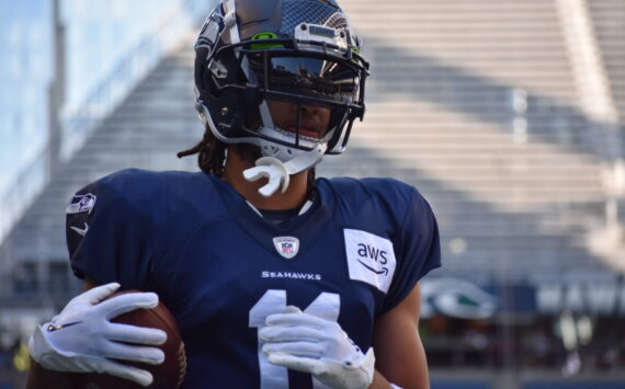 First-round pick Jaxon Smith-Njigba is ready to go at Lumen Field. (Photos by Ben Ray / Sound Publishing)