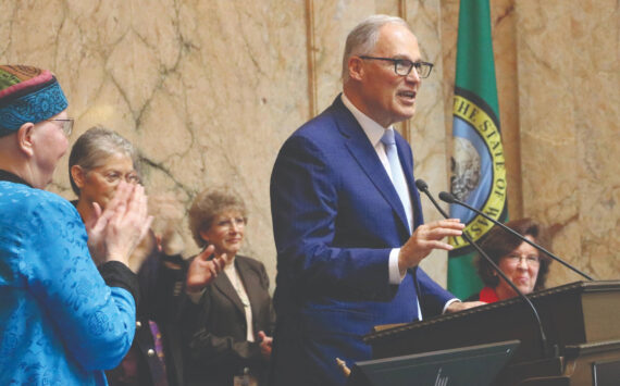 Photo by Aspen Anderson, WNPA Foundation
Entering his final year in office, Gov. Jay Inslee called for action on several fronts in his annual State of the State address to a joint session of the state Legislature.