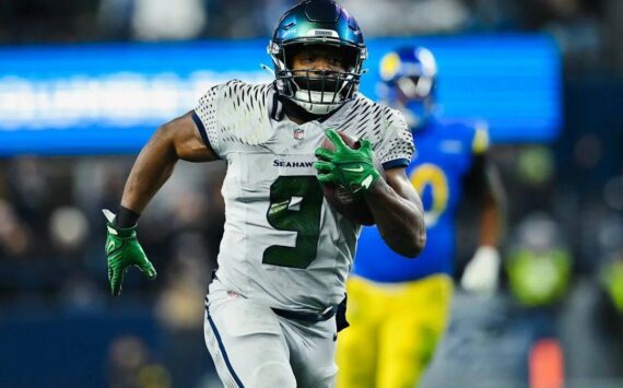 Seattle Seahawks running back Kenneth Walker III sprints toward the end zone against the Los Angeles Rams on Thursday, Dec. 18, at Lumen Field in Seattle. (Photo courtesy of the Seattle Seahawks)
