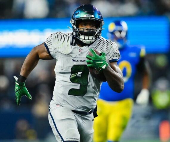 Seattle Seahawks running back Kenneth Walker III sprints toward the end zone against the Los Angeles Rams on Thursday, Dec. 18, at Lumen Field in Seattle. (Photo courtesy of the Seattle Seahawks)