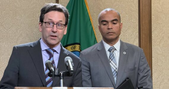 Gov. Bob Ferguson answers a question during a joint press conference with Attorney General Nick Brown Jan. 26. Photo by Cassie Diamond