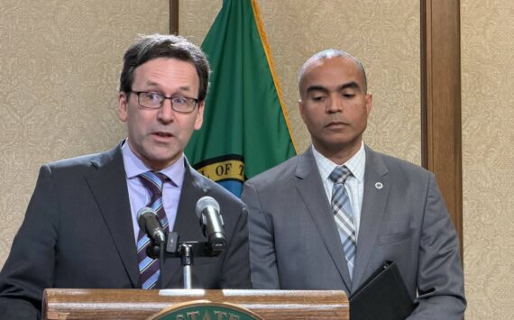 Gov. Bob Ferguson answers a question during a joint press conference with Attorney General Nick Brown Jan. 26. Photo by Cassie Diamond