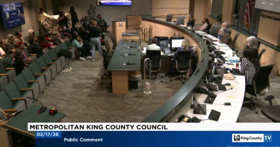 Scene from the Feb. 17 meeting of the King County Council. Screenshot