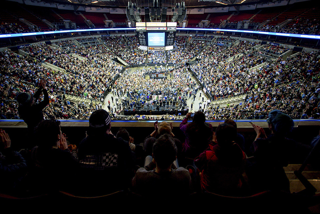 Over ten thousand attend a Bernie Sanders rally on March 20, 2016 at KeyArena in Seattle.