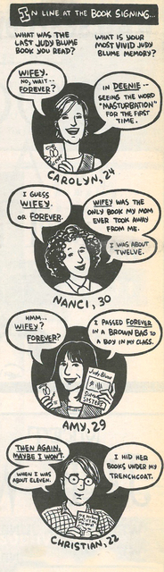 June 11, 1998—Ellen Forney mentions reporting this Seattle Weekly piece on Judy Blume in her celebrated graphic novel Marbles.
