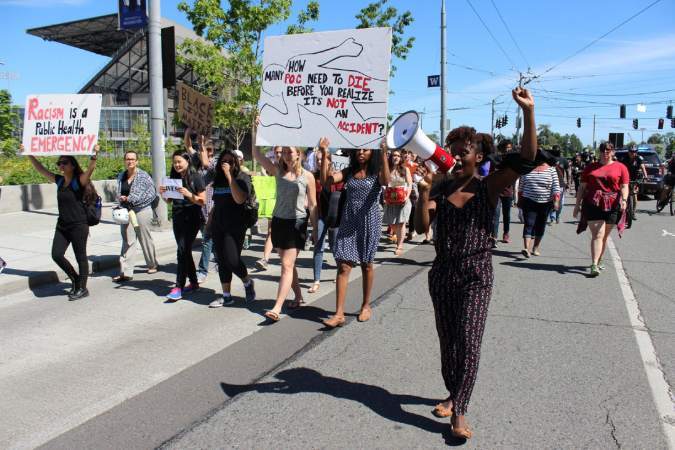 Thursday&rsquo;s protest at UW. Photo courtesy of Caitlin Benstead of SEIU Local 925