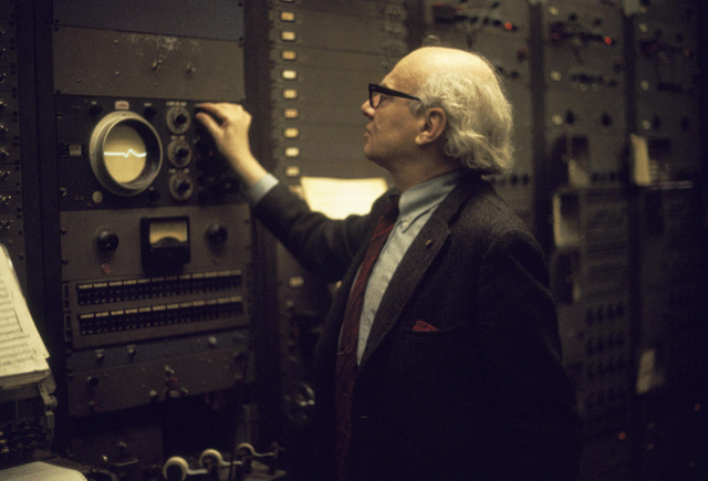 Milton Babbitt in his lab. Courtesy of Eastman School of Music